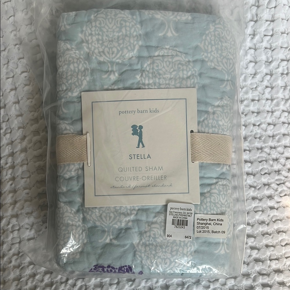 Pottery Barn Kids Stella Elephant Quilted Sham - Soft Blue and Purple